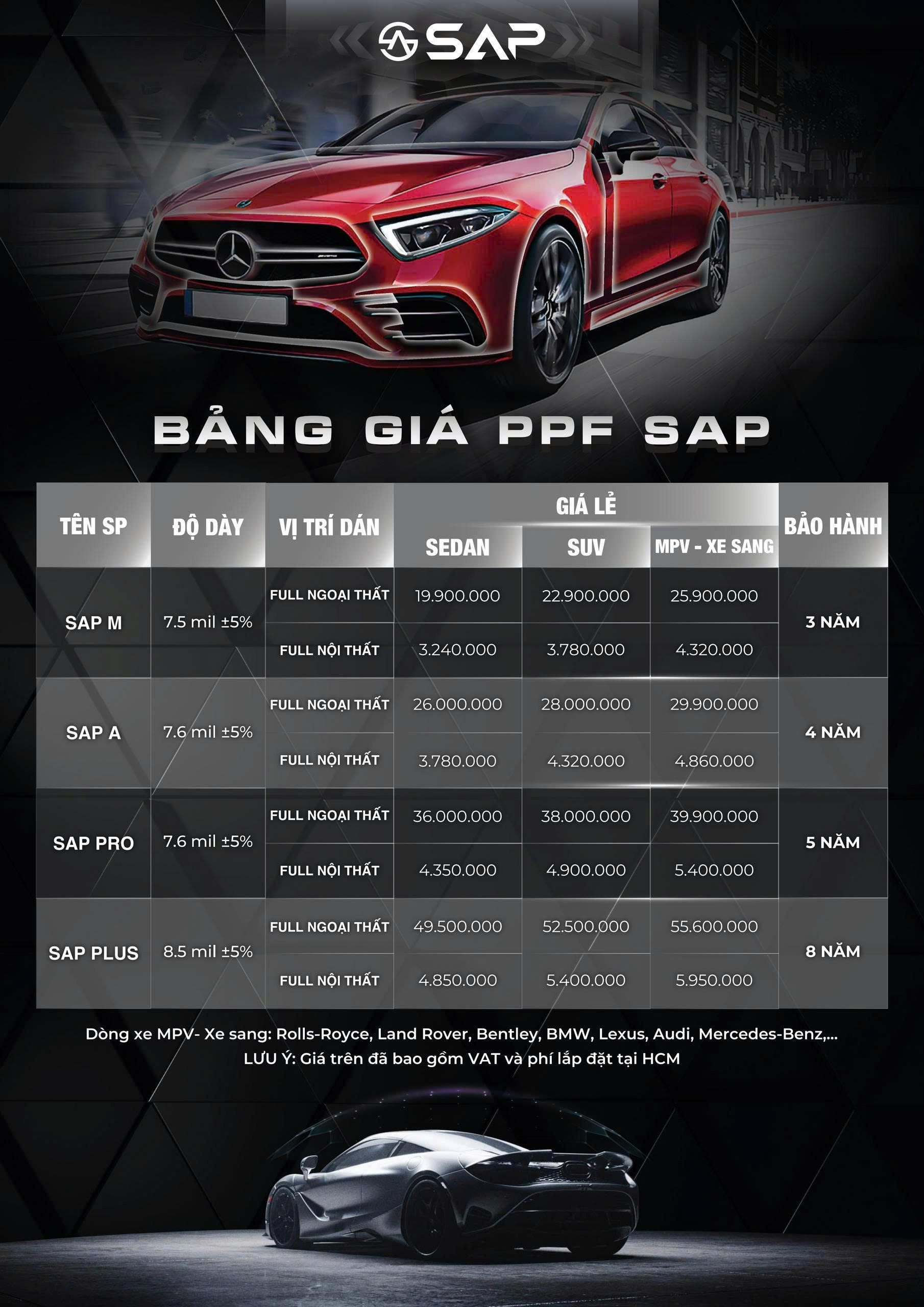 Bảng giá dán PPF ô tô tại đại lý Việt Anh Auto